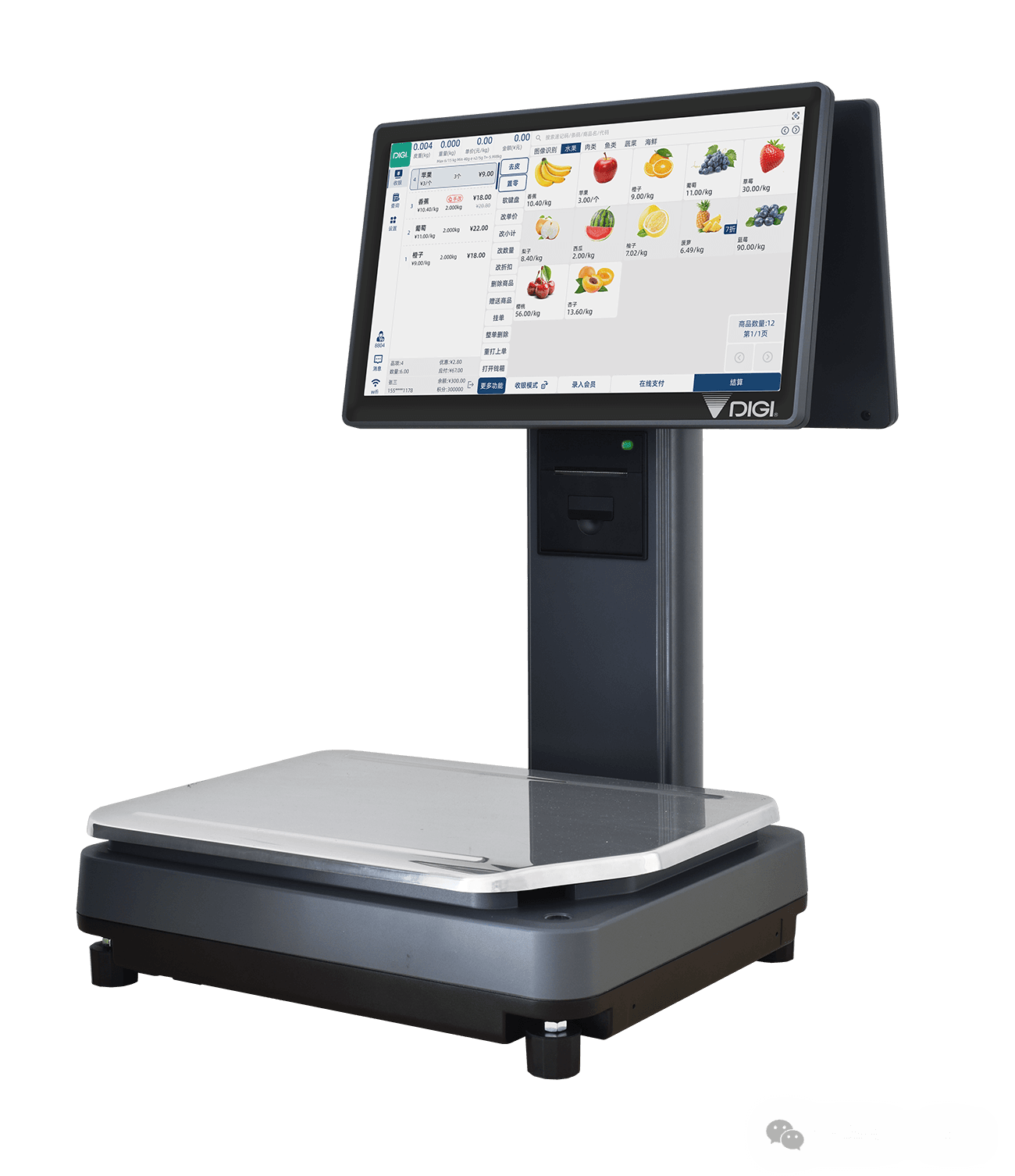 משקל מסך מגע DIGI RM5800E עם מדפסת קבלות מובנית